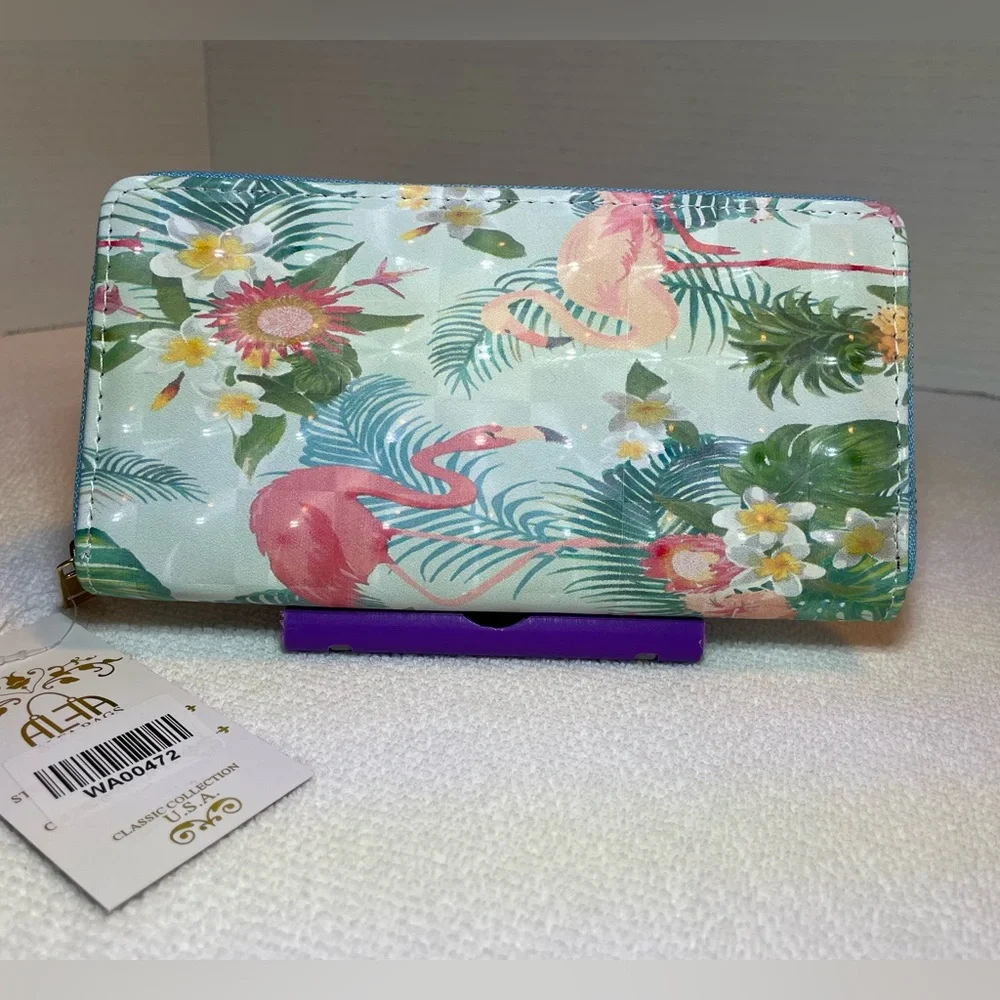 Alfa Bags Flamingo Print Wallet. Zipper Closure. NWT - Picture 2 of 13
